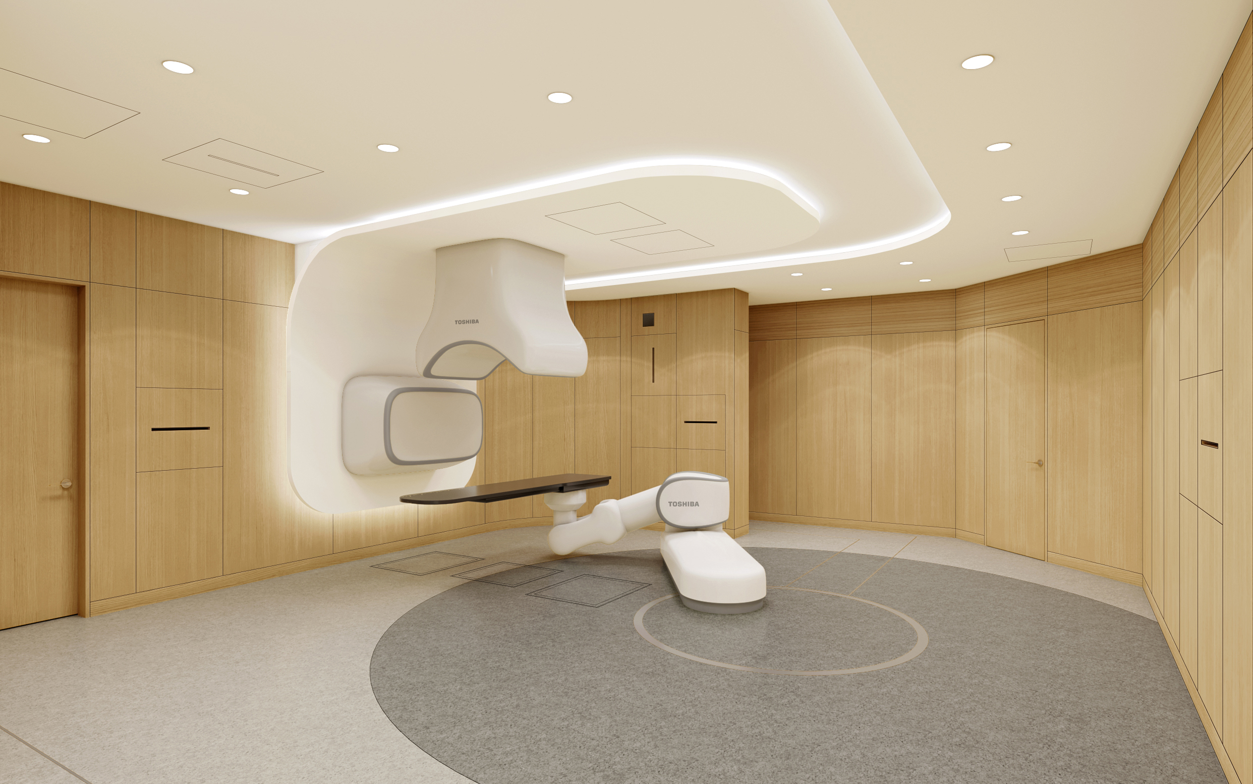 Fixed beam treatment room